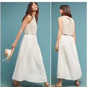 Anthropologie Moth Maxi Dress XL Sandstone Layered Knit Boho Sleeveless Tan